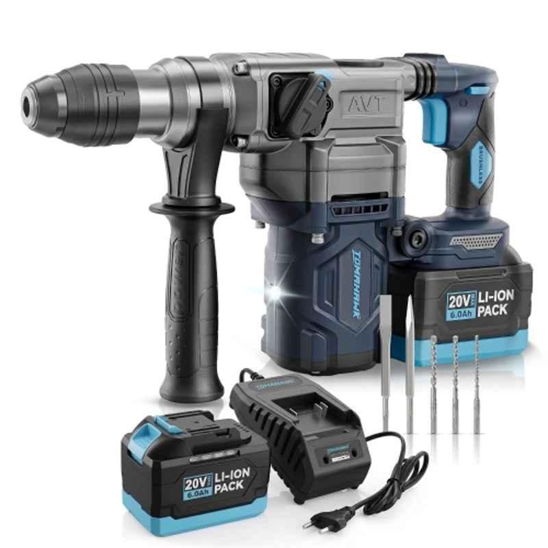 Tomahawk DHM-6600 20V 6Ah 3800 RPM 1200W Cordless Demoliation Hammer Heavy-Duty Jack Hammer with Dual Handle & Chisel Set for Demolition & Trenching