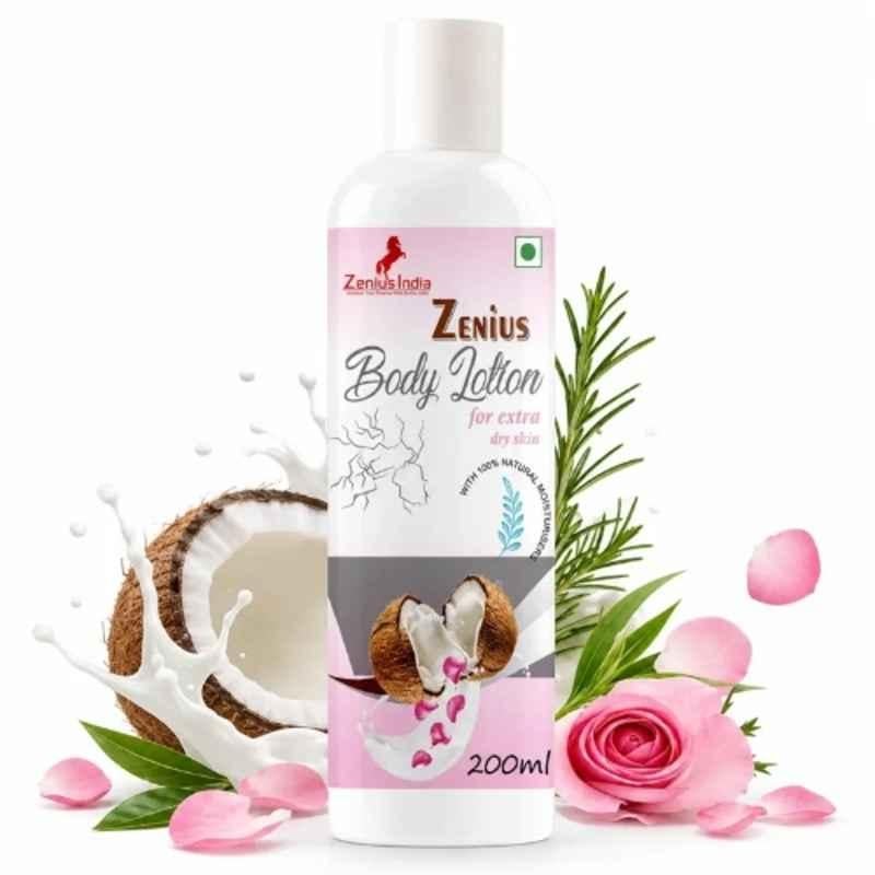 Zenius India 200ml Body Lotion with Rose Petal, Curcumin & Coconut Oil for Extra Dry Skin & Daily Moisturizing
