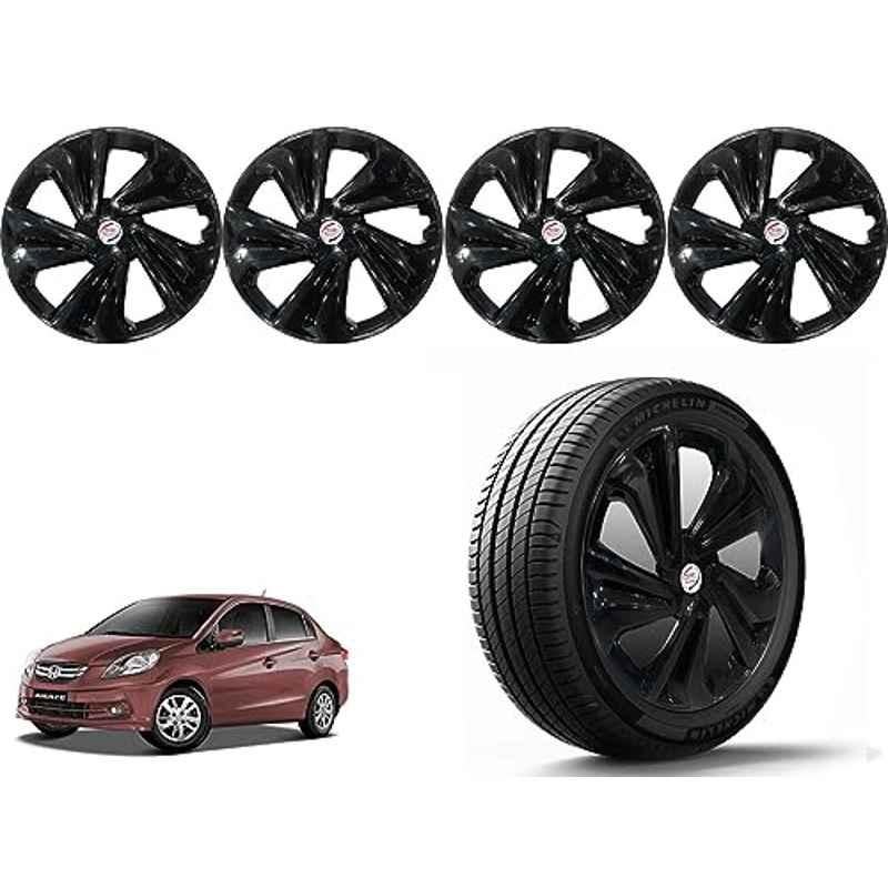 Auto Pearl 4 Pcs 14 inch Polypropylene Black Press Type Car Wheel Cover Set with Retention Ring for Honda Amaze Type 1 2013-2017, 14WC_Tiago_Black_AmazeT1_2013_2017