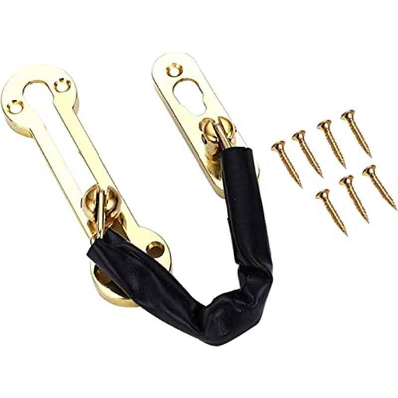 Robustline Chain-Steel Gold Slide Bolt Door Chain Safety Door Lock with Anti Theft Chain & Leather Cover