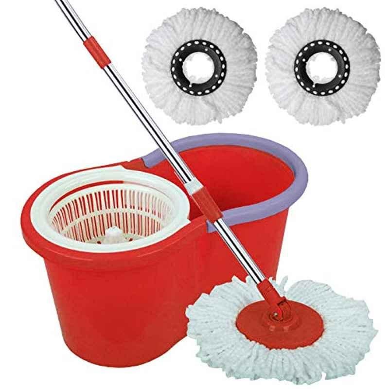 360 deg Floor Black Spin Mop Bucket Set Spinning Rotating With 3 Cleaning Dry Heads, Color May Vary
