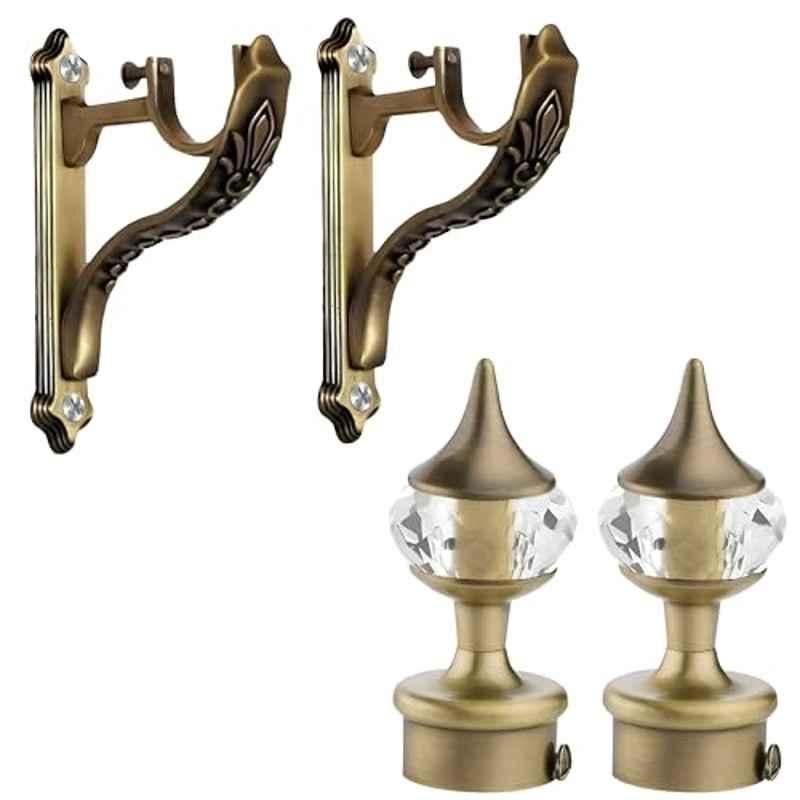 Plantex Heavy Duty Aluminium Diamond Curtain Holder/Curtain Brackets/Curtain Rod Holder with Support 1 inch Rod Antique Brass