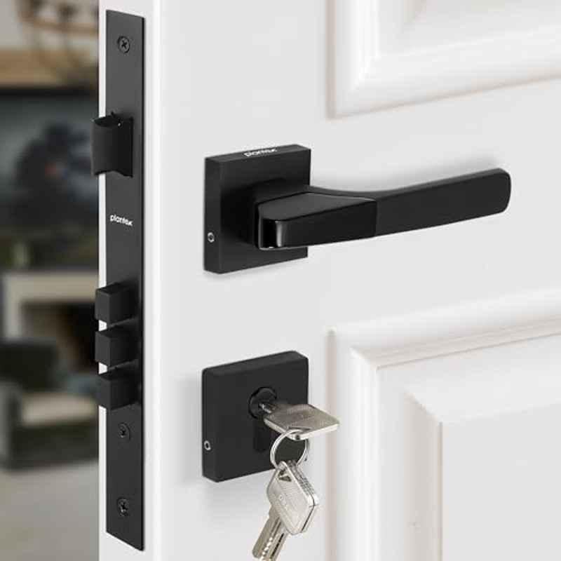 Plantex Triple Security Door Lock Set with 3 Years of Warranty/Mortise Lock for Door with Brass Lock Body & Cylinder 7114 DC-Black & Z-Black