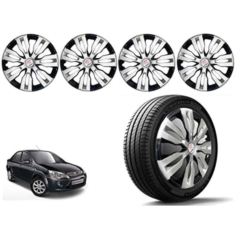 Auto Pearl 4 Pcs 14 inch Polypropylene Silver & Black Press Type Car Wheel Cover Set with Retention Ring for Ford Fiesta Classic 2011-2012, 14WC_Dzire2017_DC_FiestaClassic11_12