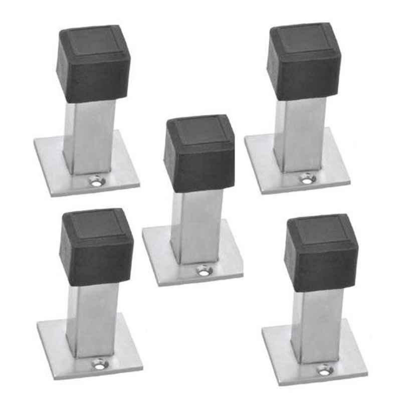 Nixnine Stainless Steel Back Silencer Door Stopper with Square Rubber Pad, SS_SQR_A-617_5PS (Pack of 5)