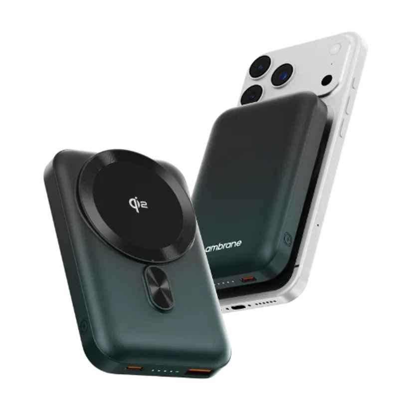 Ambrane AerosynQ Snap 2 10000mAh Black & Green Magsafe Wireless Fast Charging Power Bank for iPhone