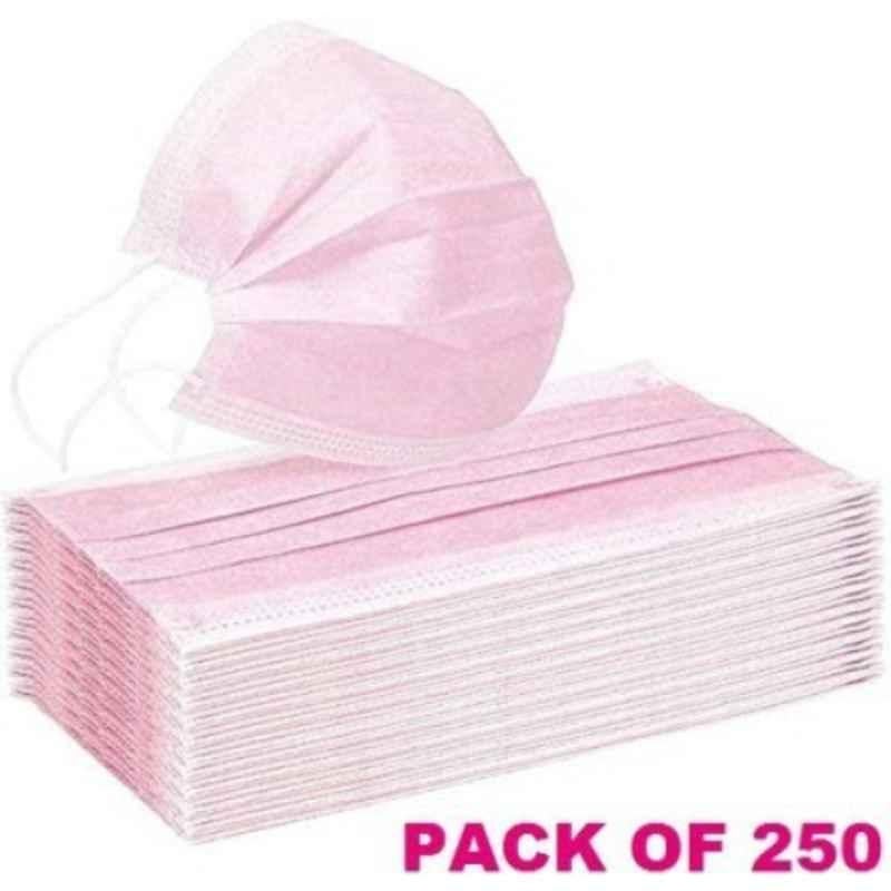 Wellstar 3 Layer Water Resistant Disposable Pink Surgical Face Mask with Elastic Ear Loop & Nose Clip, COURFUL MASK-86 (Pack of 250)