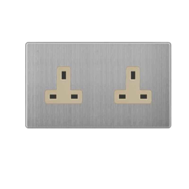 Vmax 13A Golden & Stainless Steel Double Switch Socket