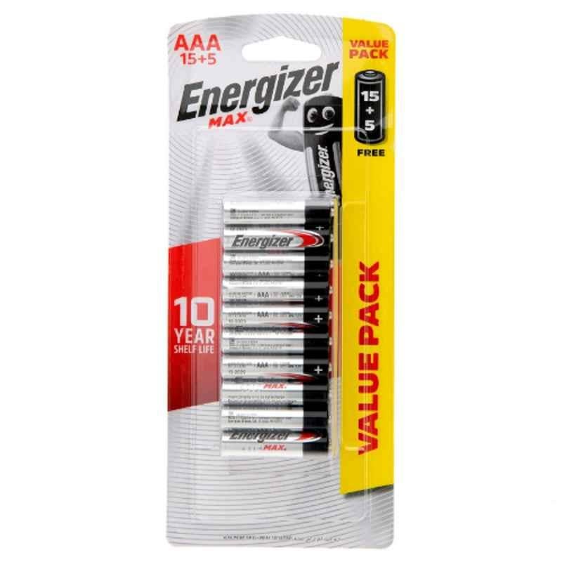 Energizer Max 1.5V AAA Alkaline Battery, E92HP (Promo Pack of 15+5)