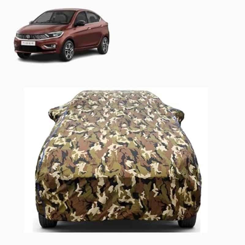 Aarex Auto Polyester Jungle 100% Waterproof Car Body Cover with Mirror Pocket, Inner Cotton Layer, Triple Stitched, Adjustable Belt & Bottom Elastic for Tata Tigor, DZ-1-Jungle