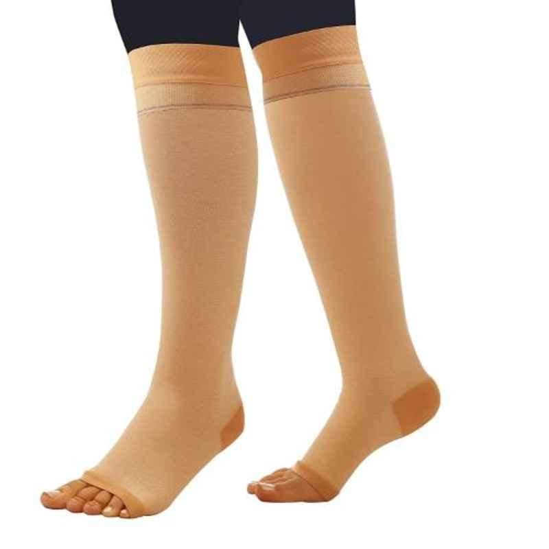 Comprezon 2160-005 Cotton Varicose Vein Class-2 Beige Below Knee Stockings, Size: XL