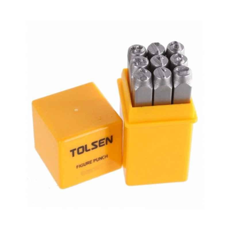 Tolsen 9 Pcs 6 mm Carbon Steel Figure Punch Set, 25097