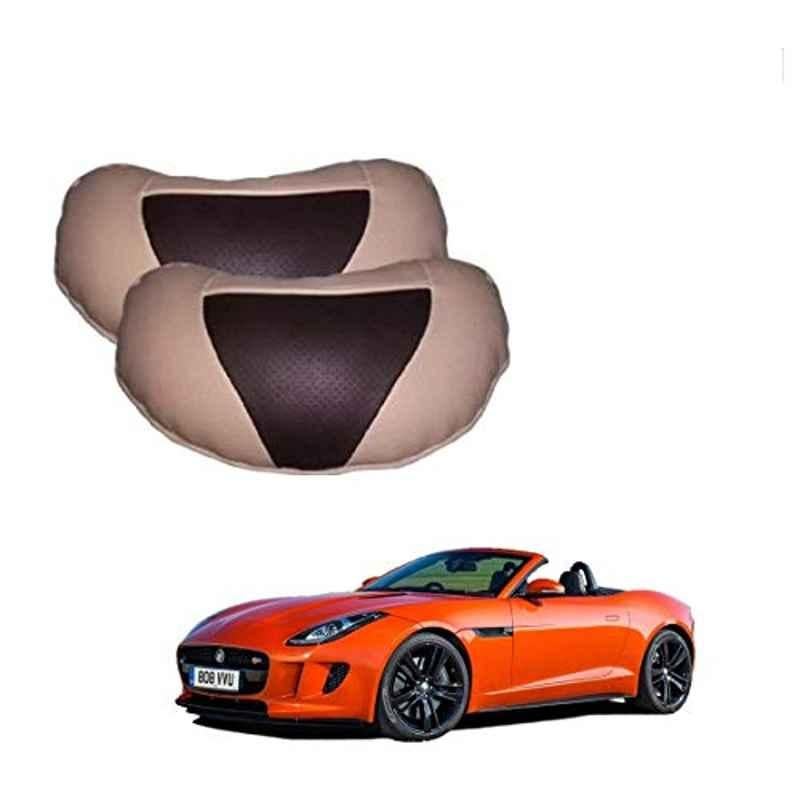 Kozdiko 2 Pcs Beige & Brown Car Neck Rest Cushion Pillow Set for Jaguar F-Type