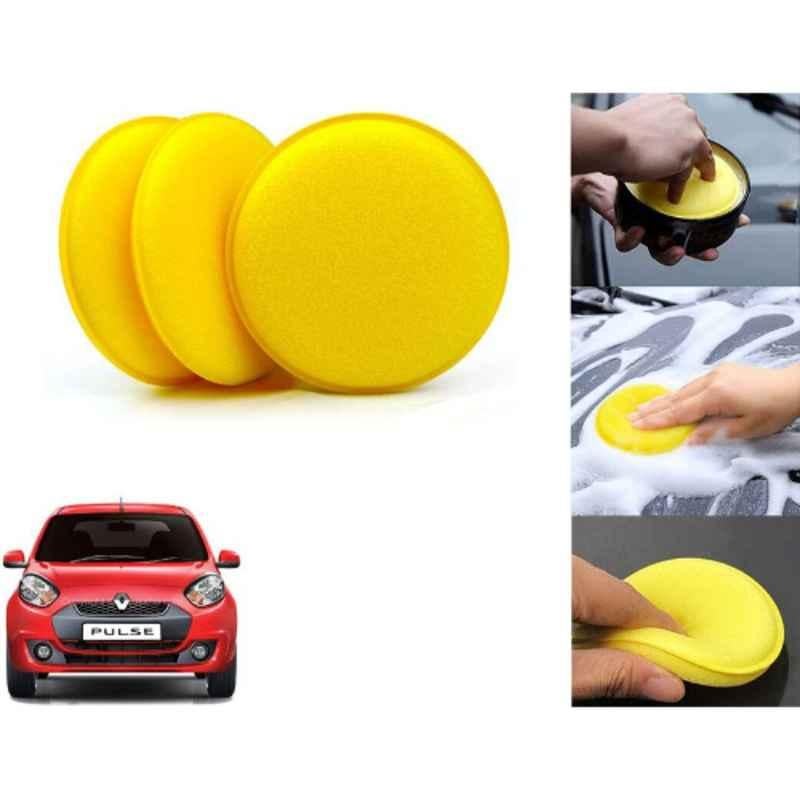 Auto Pearl Polyurethane Beige Washing & Waxing Polish Foam Sponge for Pulse (Pack of 3)