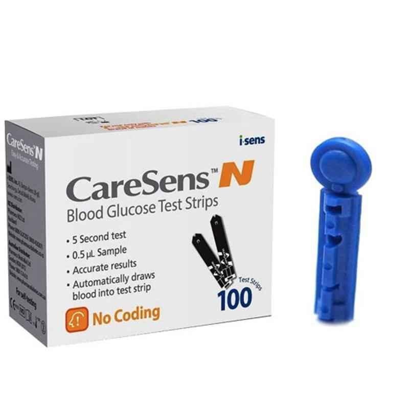 Caresens II Blood Glucose Monitoring 100 Pcs Test Strips & Euroclix 25 Pcs 30 Gauge Blood Lancet Box