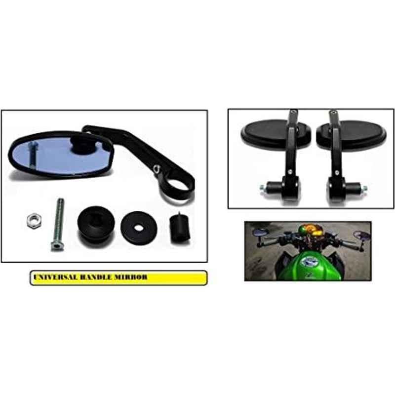 AOW Handle Bar End Side Mirror Rear View Ovel Mirror for Hero Splendor iSmart (Set of 2)