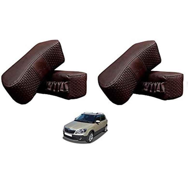 Kozdiko 4 Pcs CV Designer Cola Leatherite Neck Rest Car Cushion Pillow Set for Skoda Fabia