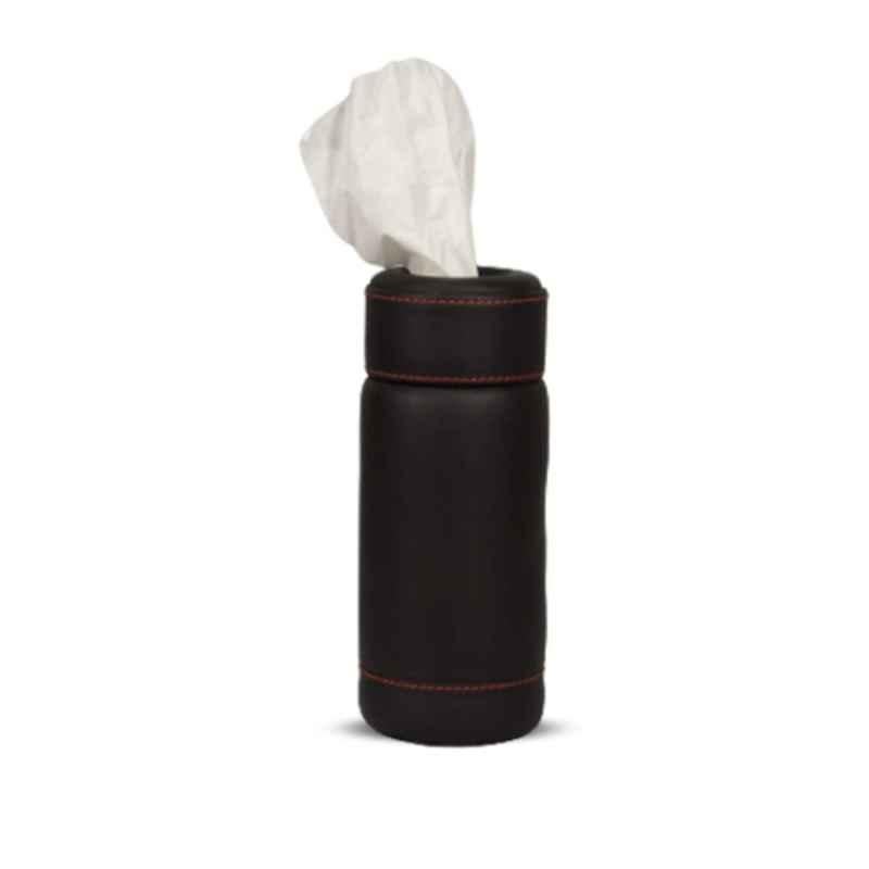Motoauto 50 Pulls PU Leather Black & Red Cylindrical Tissue Box