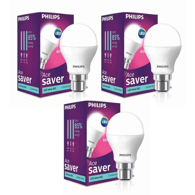 Philips 7W B-22 White LED Bulbs (Pack of 3)