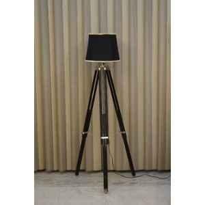 Tucasa Mango Wood Black Tripod Floor Lamp with Polycotton Black Shade, P-105