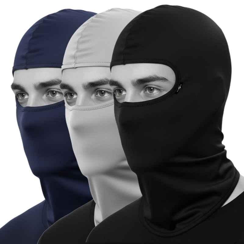 Kingsway Cool Pass Honey Comb Pattern 4 Way Stretch Lycra Black, Light Grey & Navy Blue Balaclava Face Mask for Bikers (Pack of 3)