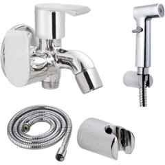 IRIS Waterfall 2 Pcs Brass Chrome Finish 2 Way Bib Cock & Jazz Health Faucet Set