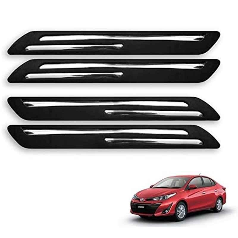 Kozdiko 4 Pcs Rubber Black Double Chrome Strips Car Bumper Protector Guard Set for Toyota Yaris