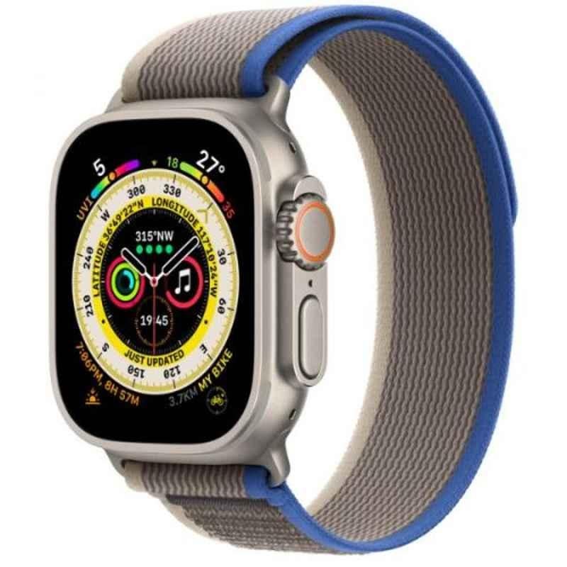 Apple Ultra 49mm Titanium Case GPS + Cellular Watch with Blue & Grey Trail Loop, MQFV3-UL-CE