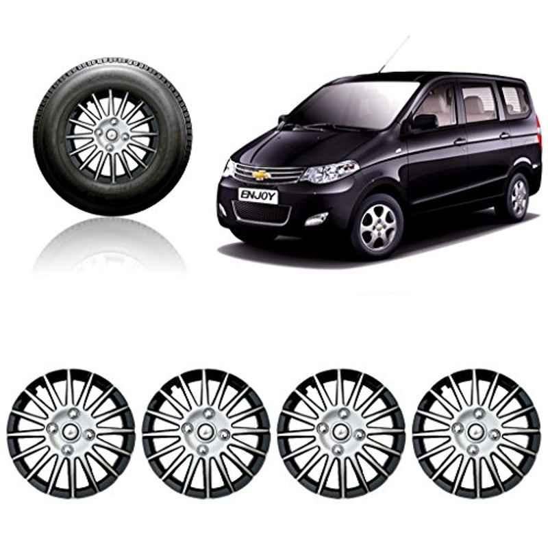 Auto Pearl 4 Pcs 14 inch ABS Silver & Black Wheel Cover Set for Chevrolet Enjoy