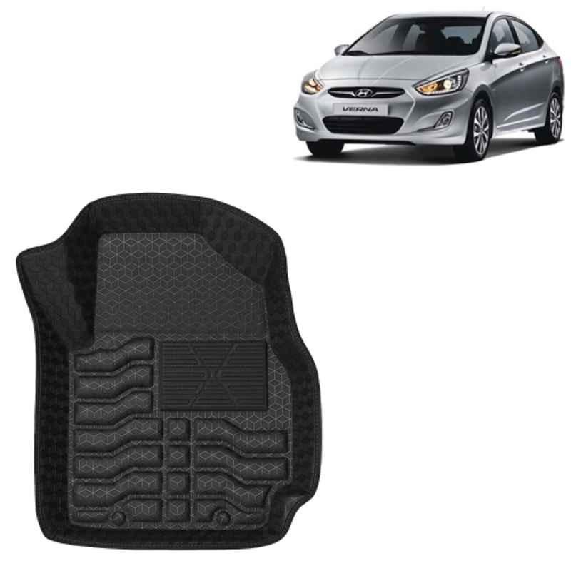 Kingsway 3 Pcs Premium 4.5D 100% Waterproof Tray Shape PVC Black Car Floor Mat Set for Hyundai Verna 2011 to 2016 All Model