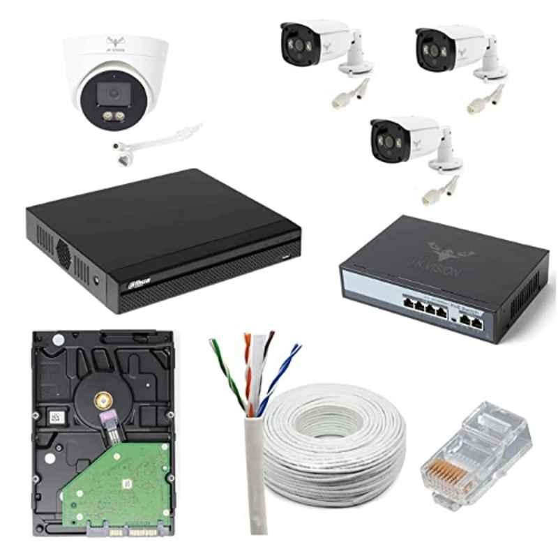 JK Vision 4MP 3 Pcs Bullet 1 Pc Dome CCTV IP Camera Kit with 4 Channel NVR, 4 Port JK Vision POE, 1TB Hard Disk, Cat6 Cable 100m & 8 RJ45 Connector