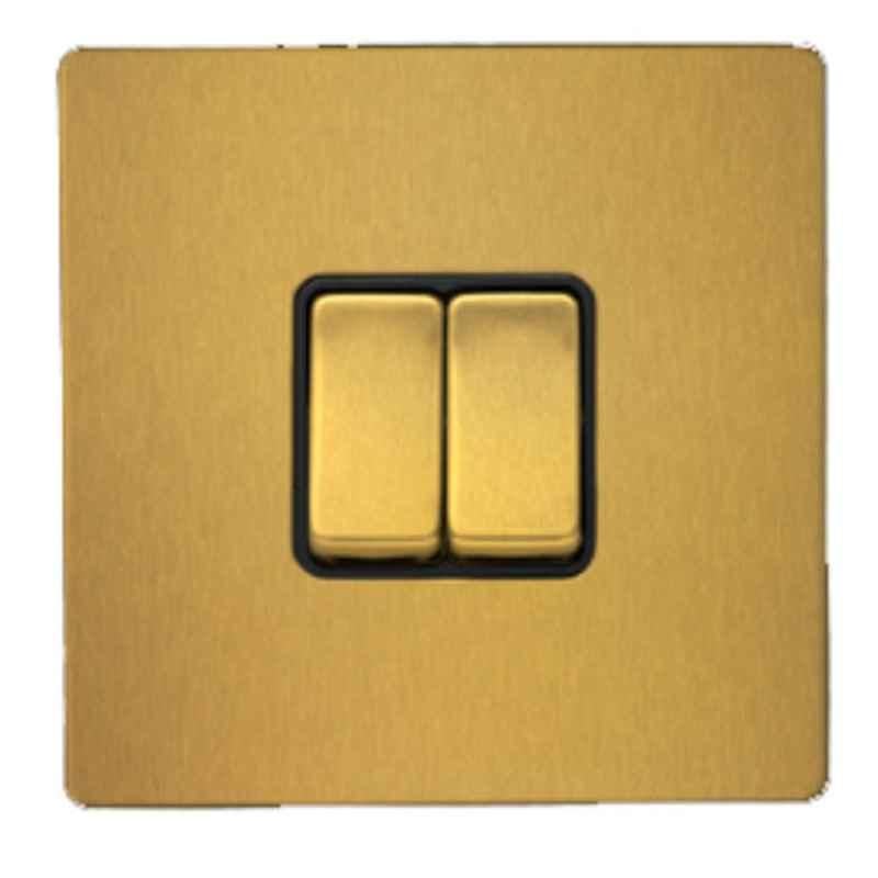 RR Vivan Metallic 10A Brushed Gold 2-Gang 2-Way Switch with Black Insert, VN6616M-B-BG