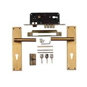 Voltizi ‎Stainless Steel ‎Antique Brass Finish Mortise Bedroom Door Lock Set with 4 Latches, Both Side Key Cylinder & Pull Handle, MG303