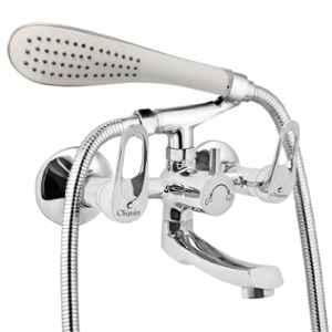 Cliquin Nexa Vitara Brass Chrome Wall Mounted Wall Mixer with Telephonic Crutch Hand Shower & 1m Stainless Steel Shower Tube