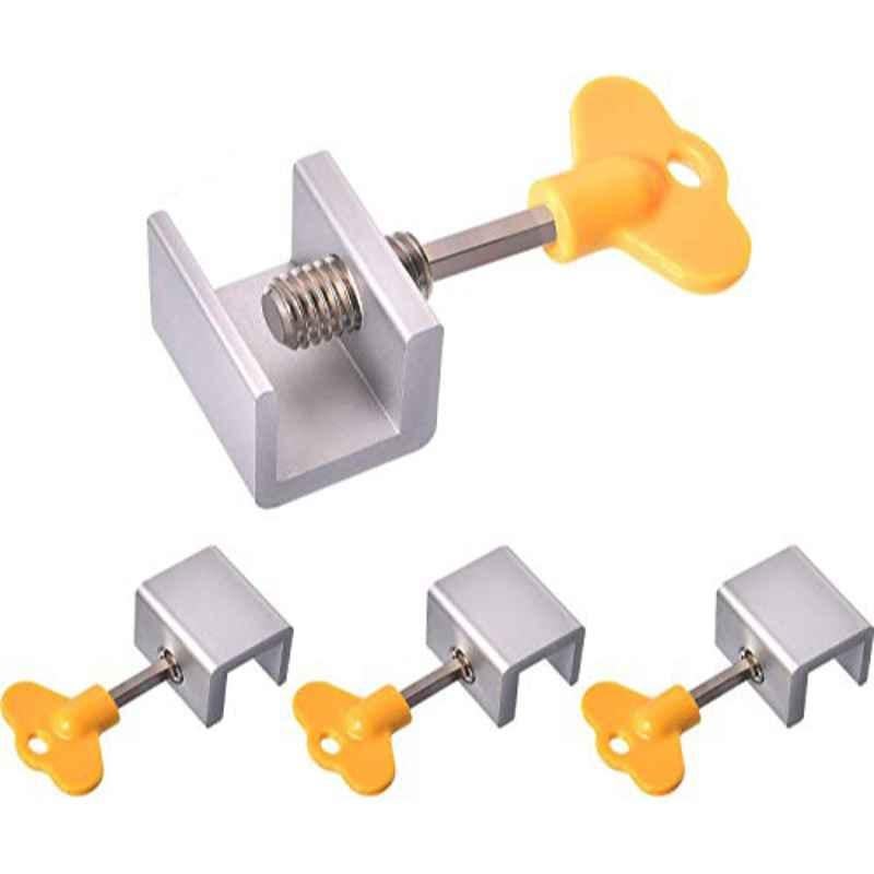 Rubik 3x2.4x2.4cm Aluminium Alloy Sliding Window Lock with Key Sash Stopper (Pack of 4)