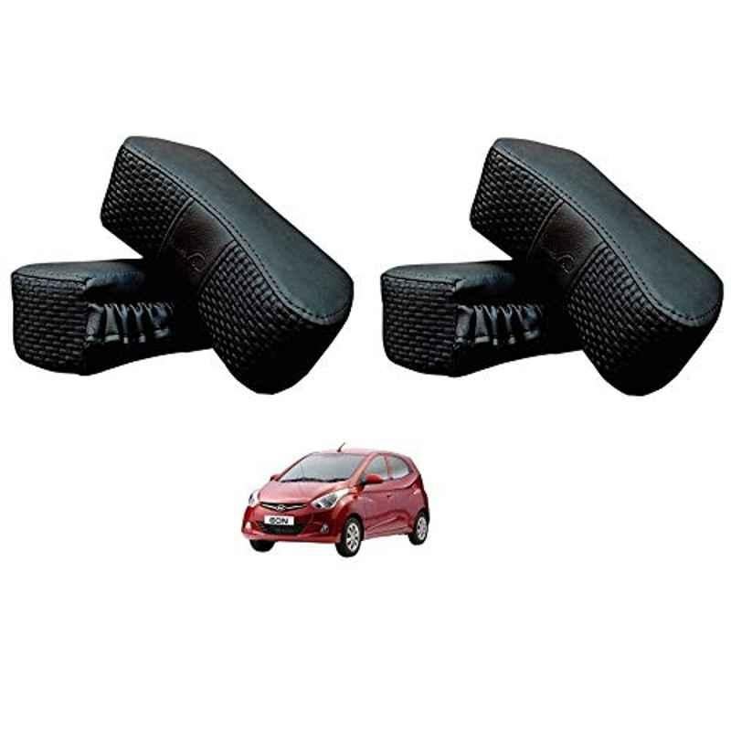 Kozdiko 4 Pcs CV Designer Black Leatherite Neck Rest Car Cushion Pillow Set for Hyundai Eon