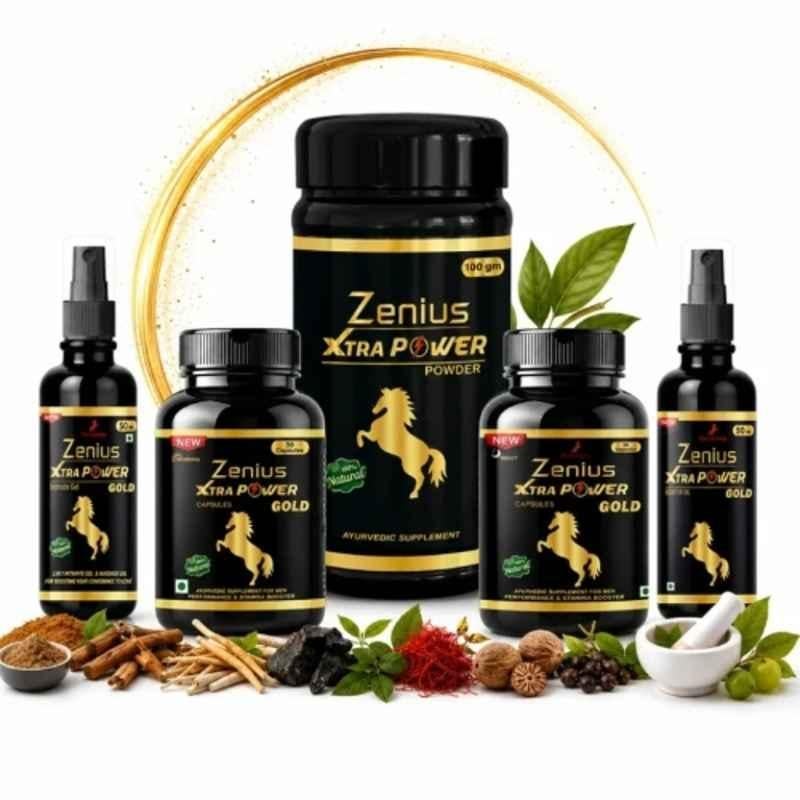 Zenius India Xtra Power Gold 4 Pcs Powder, Capsule & Gel Kit for Supports Male Reproductive Health