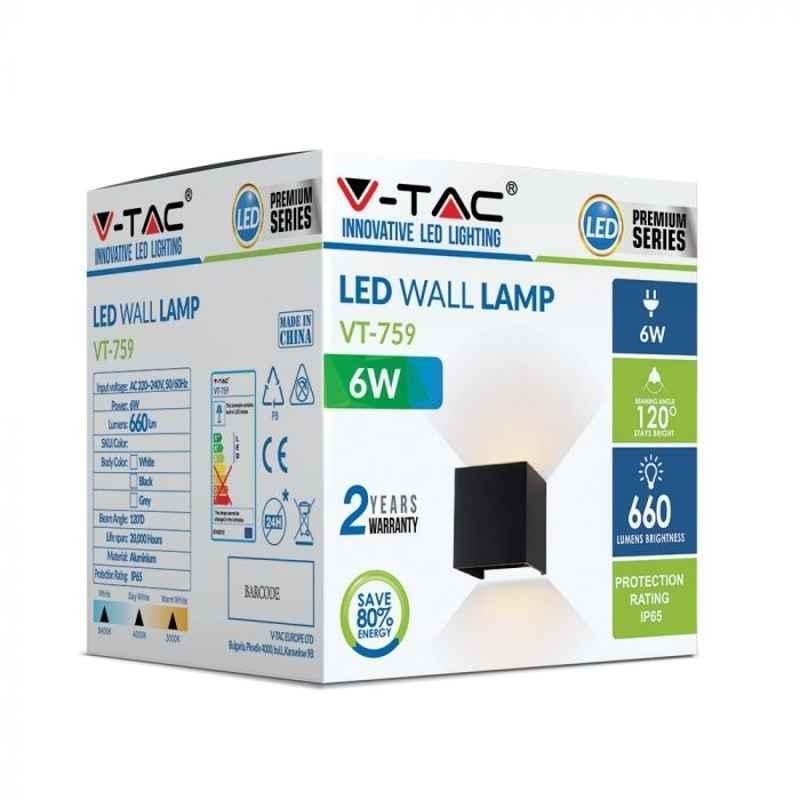 Vtech 759 6W-WALL LAMP WITH BRIDGELUX CHIP COLORCODE:3000k BLACK SQUARE