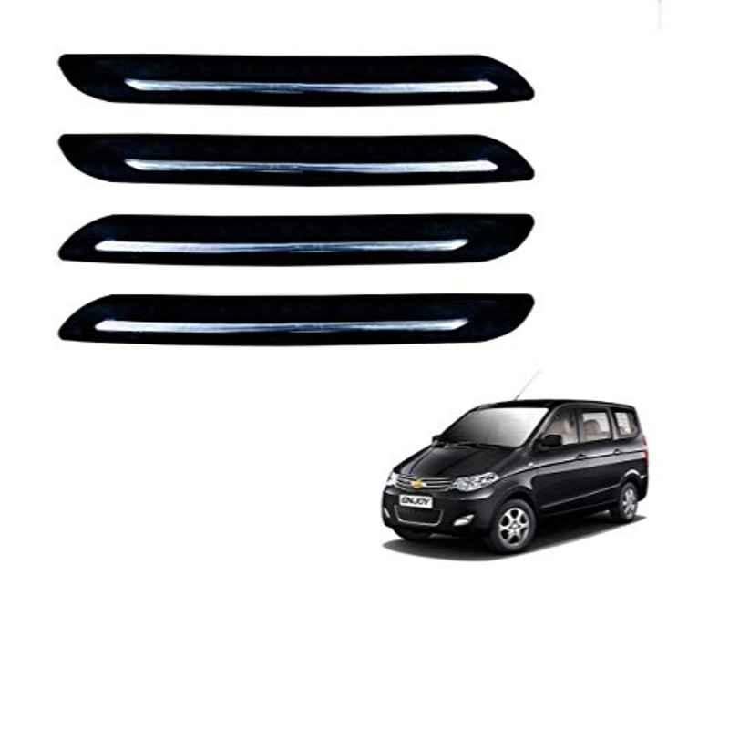 Kozdiko 4 Pcs PVC Black Car Bumper Protector Set with Chrome Strip for Chevrolet Enjoy