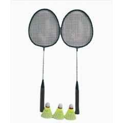 STYRKR NICKEL Set of 2 Badminton Racquets, 3 Shuttlecocks (BLACK) Branded Badminton Kit