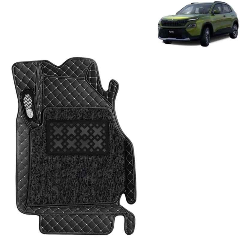 Kingsway 3 Pcs Premium 7D 100% Waterproof PU Leatherette Classic Black Car Floor Mat Set for Skoda Kylaq 2024 Onwards All Model