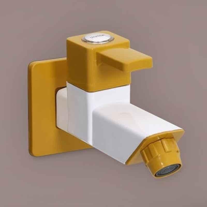 Plantex PTMT EDS-121 Single Lever Bib Cock for Bathroom with Water Saving Nozzle Attachment/Bib Tap with Plastic Wall Flange & Teflon Tape Yellow and White