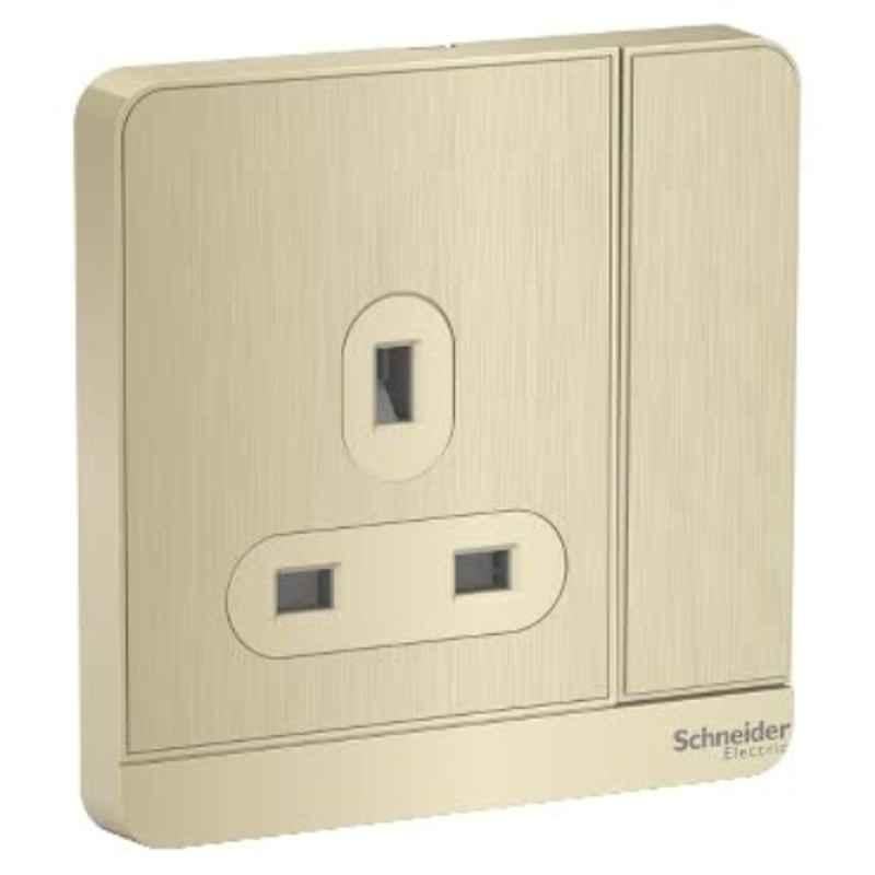 Schneider AvatarOn 13A 250V 3 Pole Polycarbonate Metal Gold Hairline Switched Socket, E8315N-GH-G12