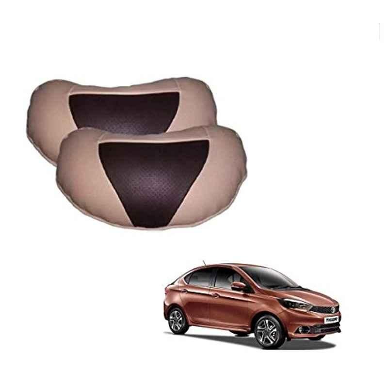 Kozdiko 2 Pcs Beige & Brown Car Neck Rest Cushion Pillow Set for Tata Tigor