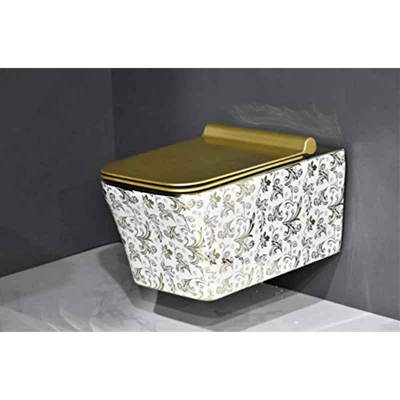 InArt Ceramic Golden Wall Mounted P Trap Western Commode with Soft Close Seat Cover, INA-313