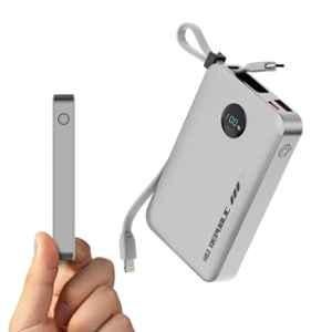 Dubstep by Nu Republic Powerpop X4 10000mAh 22.5W Aluminium Silver Power Bank with Built-in Type-C & Lightning Cables, 4 Outputs, Quick Charge 3.0, PD Fast Charging & LED Display