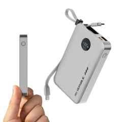 Dubstep by Nu Republic Powerpop X4 10000mAh 22.5W Aluminium Silver Power Bank with Built-in Type-C & Lightning Cables, 4 Outputs, Quick Charge 3.0, PD Fast Charging & LED Display