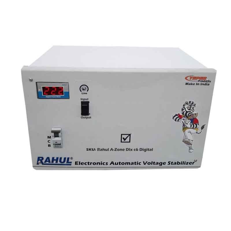 Rahul A-Zone Dlx C6 Digital 6kVA 24A 100-280V 5 Step Copper Automatic Voltage Stabilizer for Mainline Use