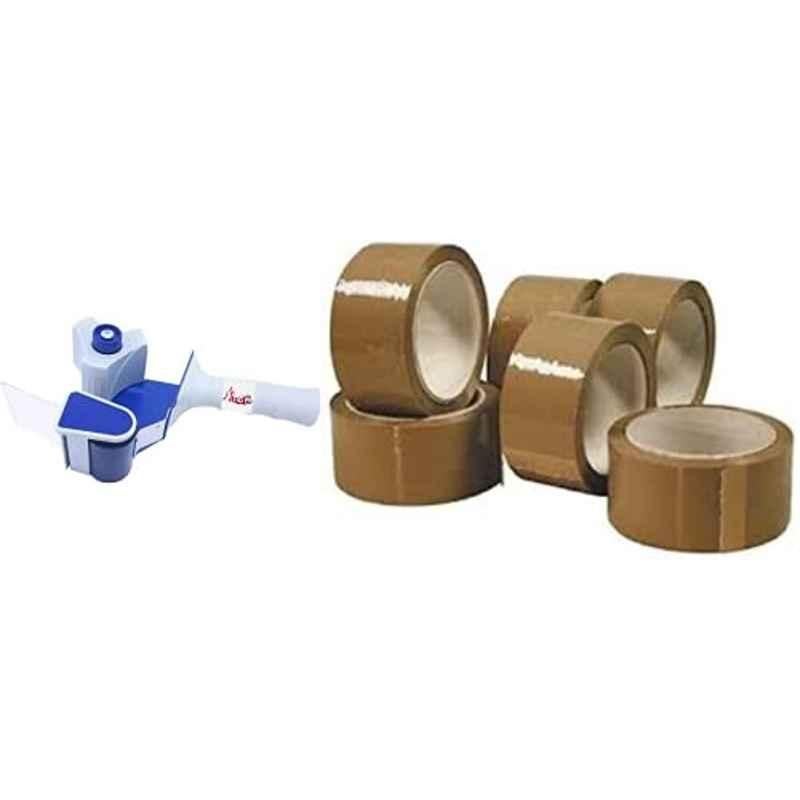 Abbasali Tape Dispenser With 6Pcs Brown Tape Combo for Packing