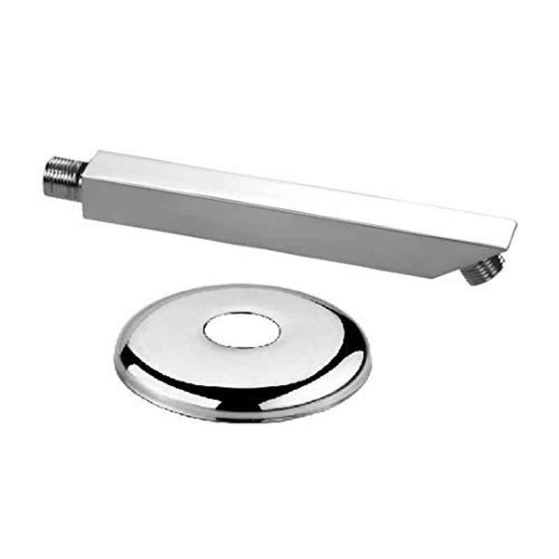 Torofy 9 inch Stainless Steel Chrome Finish Silver Bathroom Overhead Square Shower Arm with Wall Flange